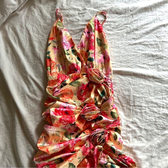 For Love & Lemons Versilla Floral Ruffle High Low Dress in Peach - Picture 1 of 9